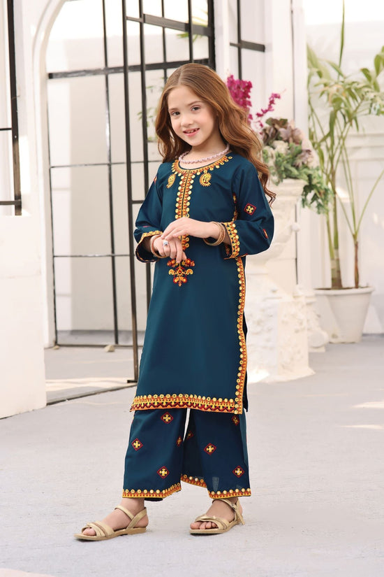 Full outfit of Hoorain blue lawn kurta and trouser set