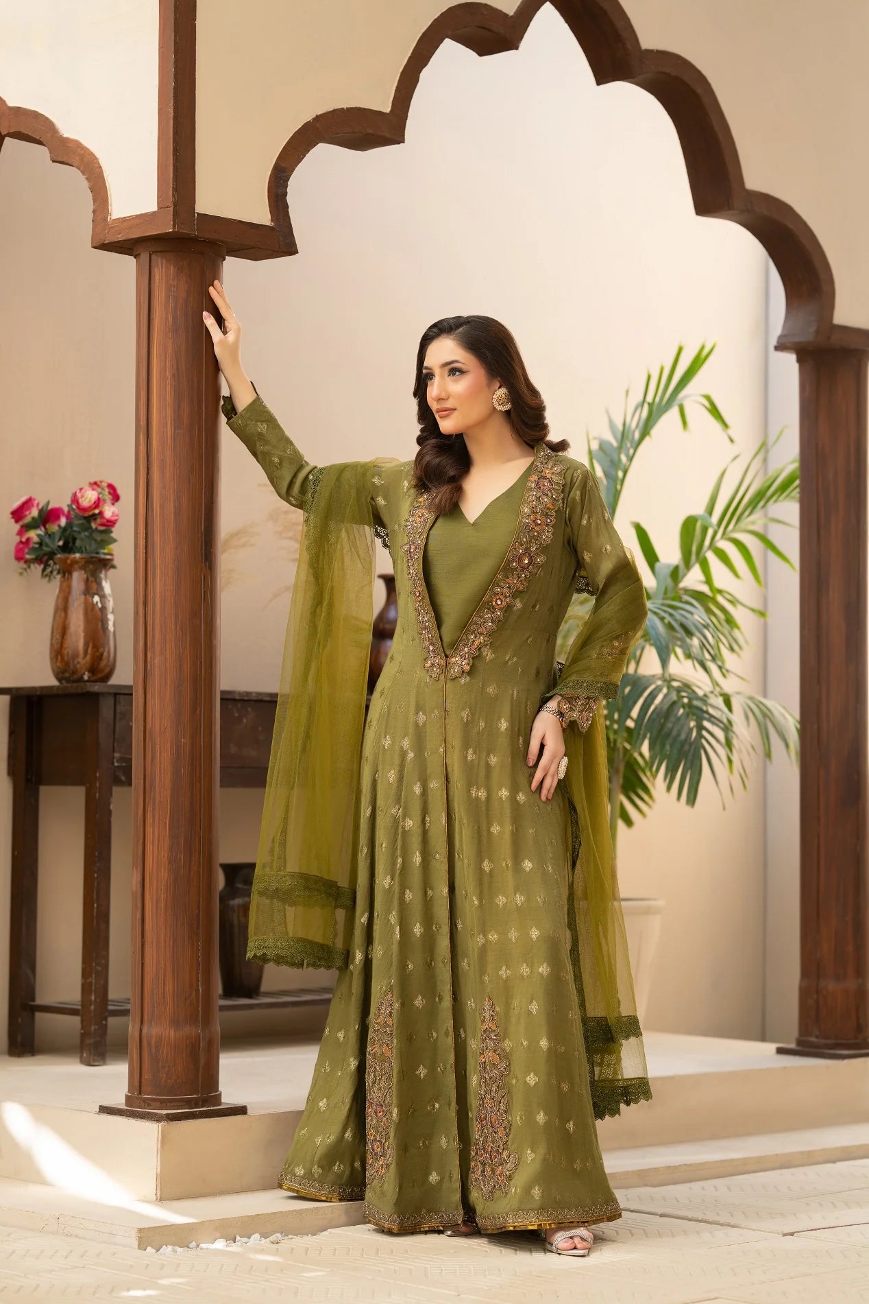 NF-65400 Olive Jacquard Coat With Inner