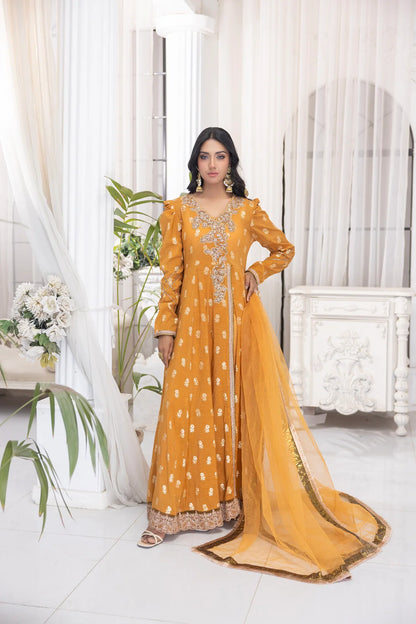NF-6435 Mustard Jacquard Stitched Frock