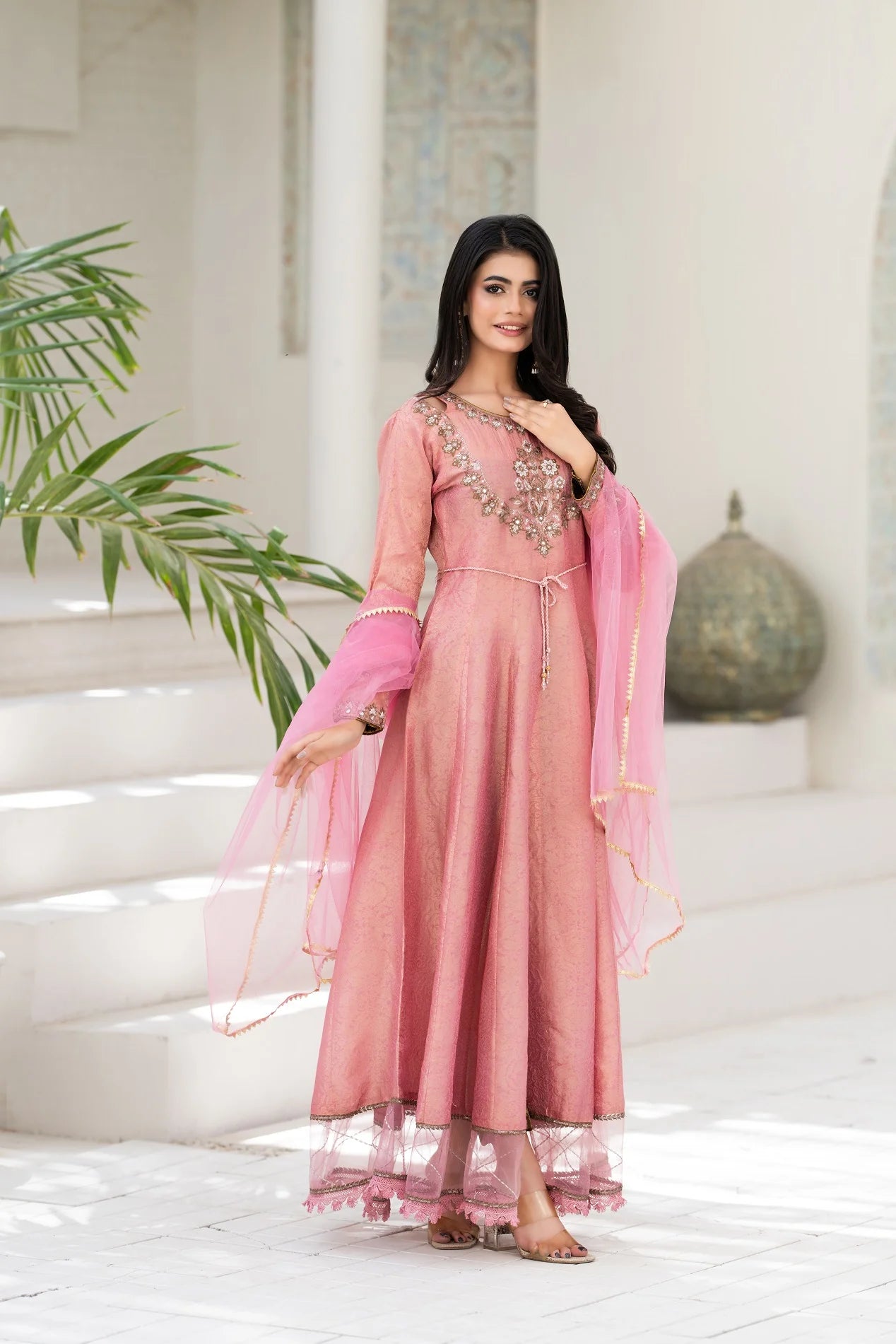 NF-6817 Peach Jacquard Frock