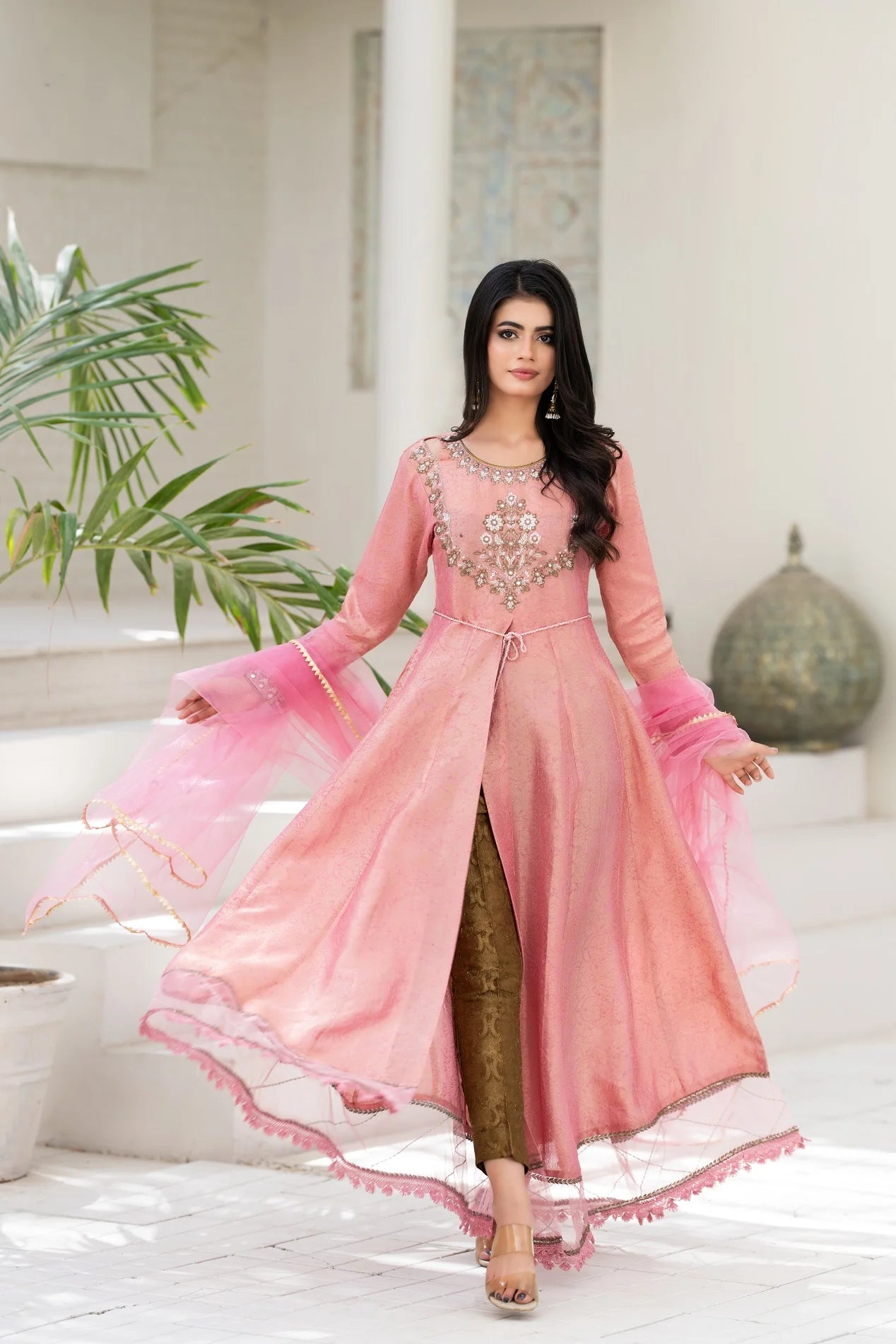 NF-6817 Peach Jacquard Frock