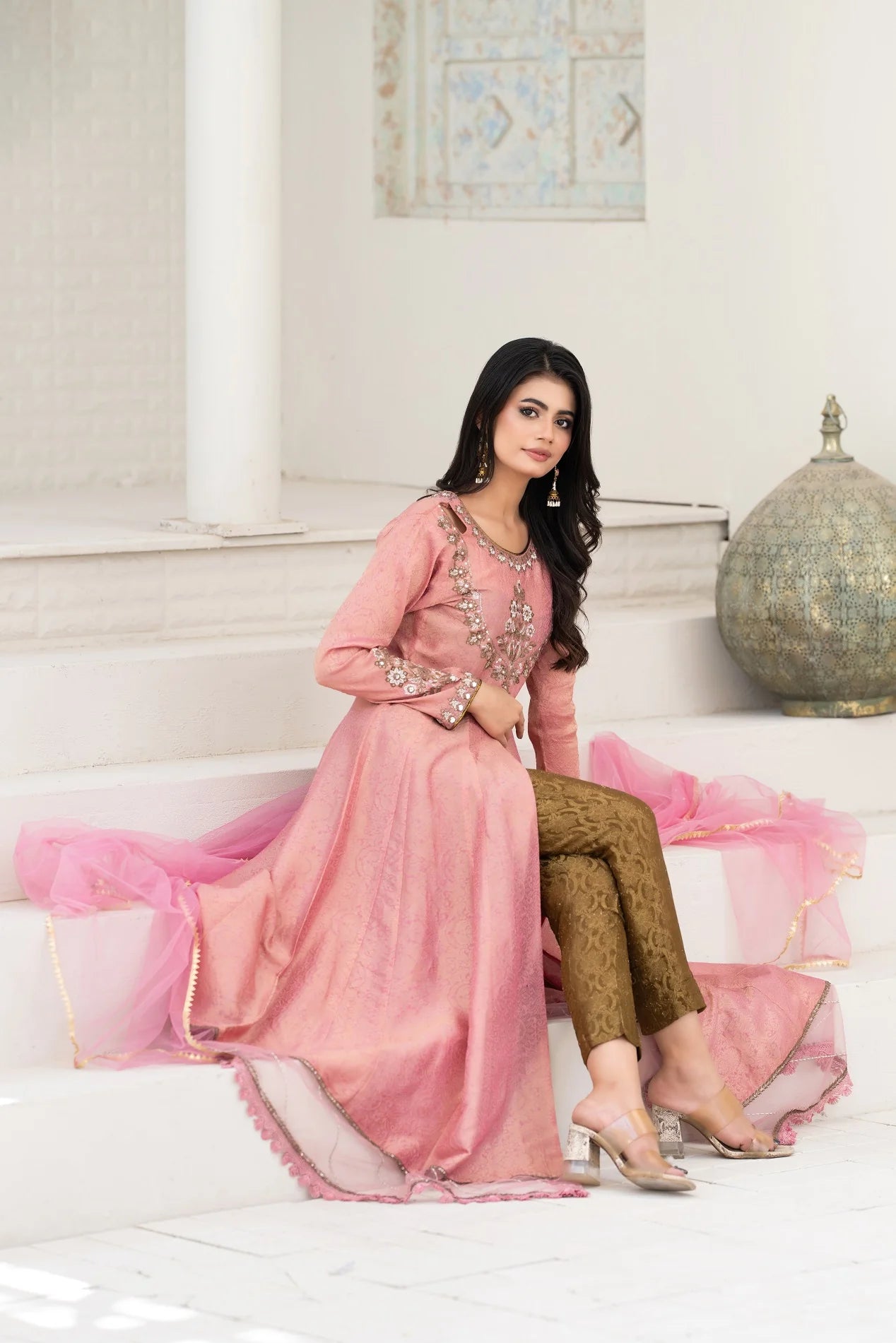 NF-6817 Peach Jacquard Frock