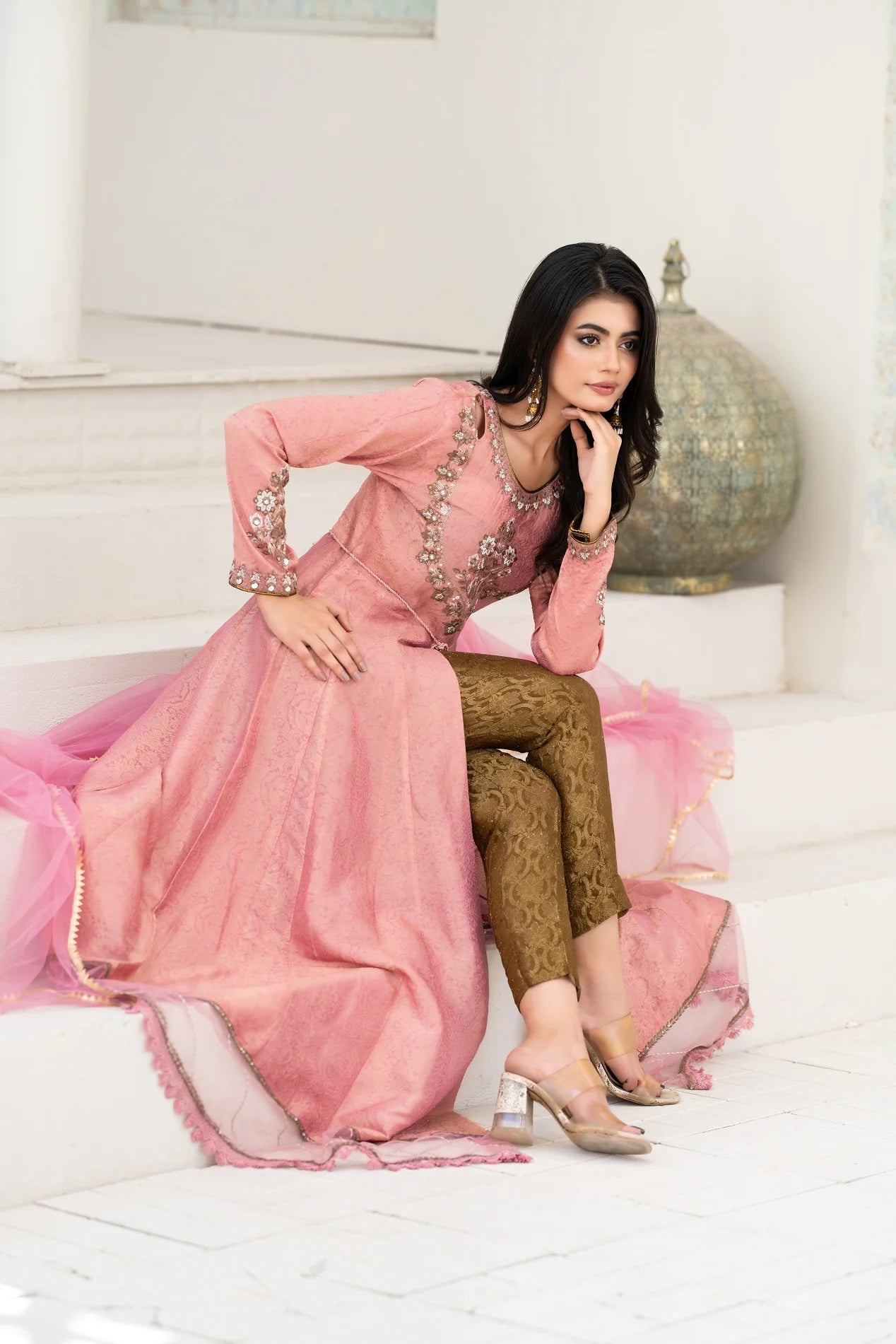 NF-6817 Peach Jacquard Frock