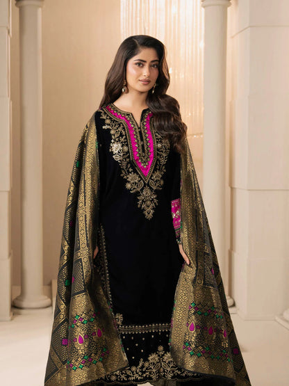 3 Piece Velvet Suit-Embroidered (Pret)
