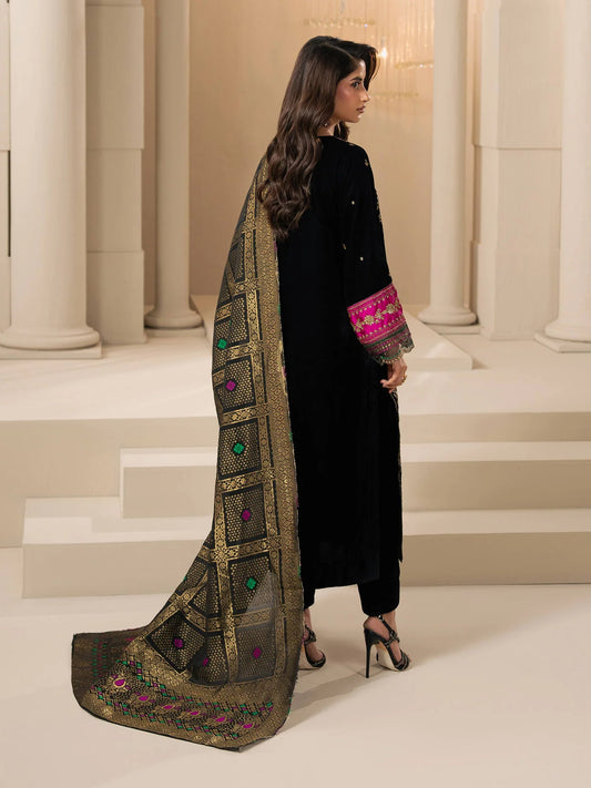 3 Piece Velvet Suit-Embroidered (Pret)