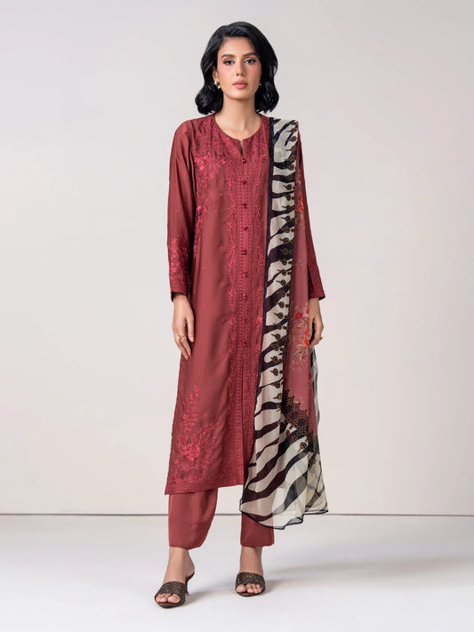 3 Piece Silk Suit- Embroidered (Pret)