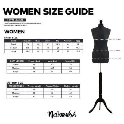 Size chart of nakoosh dresses - Black Silk Co-ord Ensemble