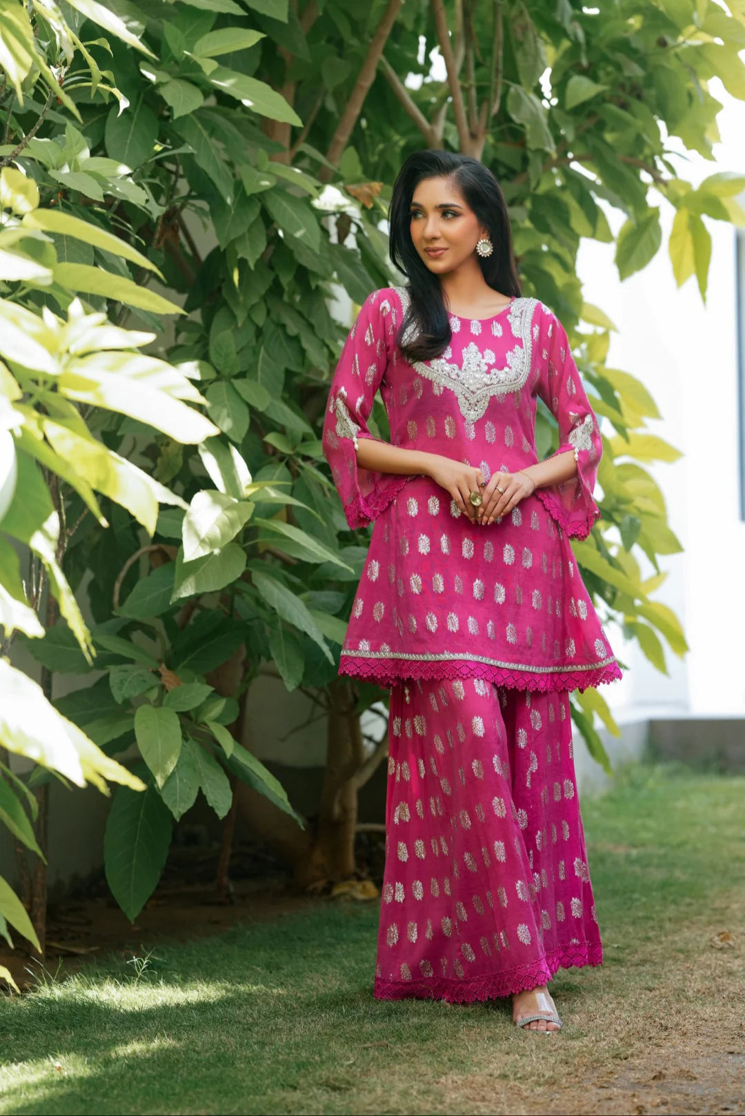 Nf-61466 Shocking Pink Jacquard dress