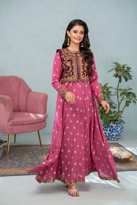 NF-6314 TeaPink Jacquard Stitched Frock
