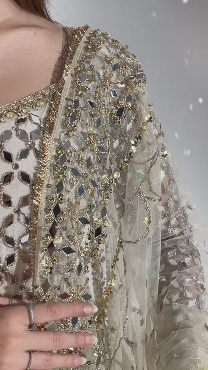 Off white hand embroidered gharara