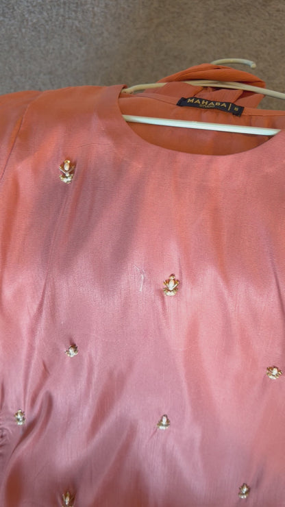 Korean Raw Silk Booti Shirt with Farshi Salwar & Chiffon Dupatta – 3 Piece Set