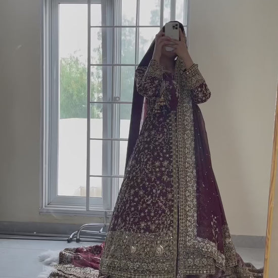 Detailed hand embroidery on Pakistani Indian bridal lehenga set video reel