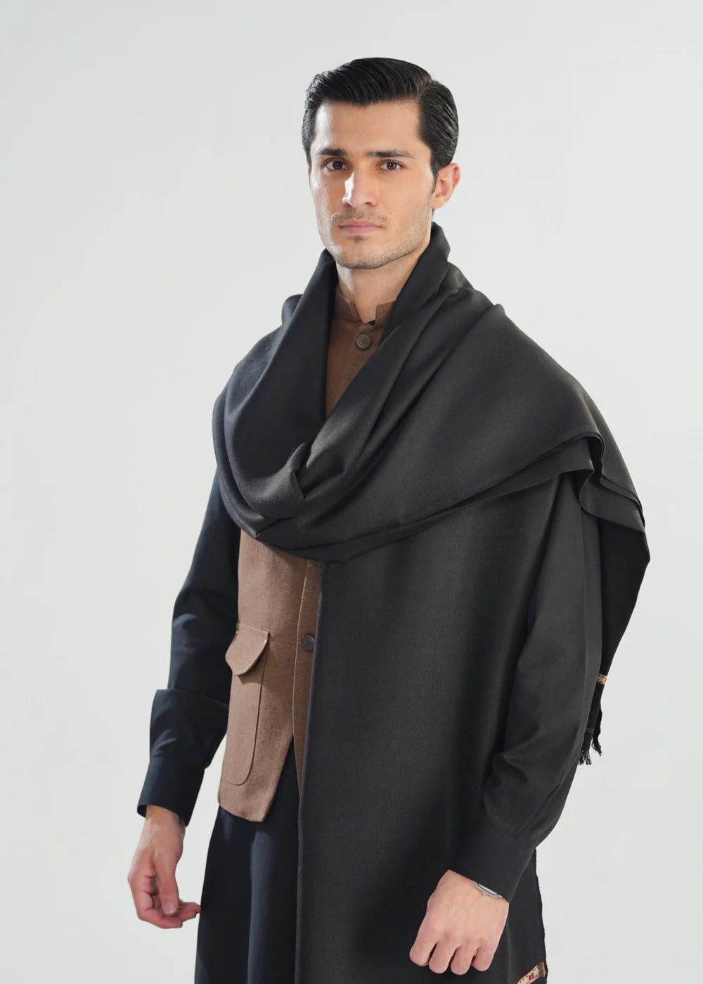Black Kashmiri Wool Shawl - Men