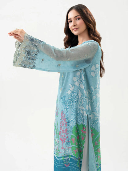 size view of Blue Chiffon Embroidered Shirt