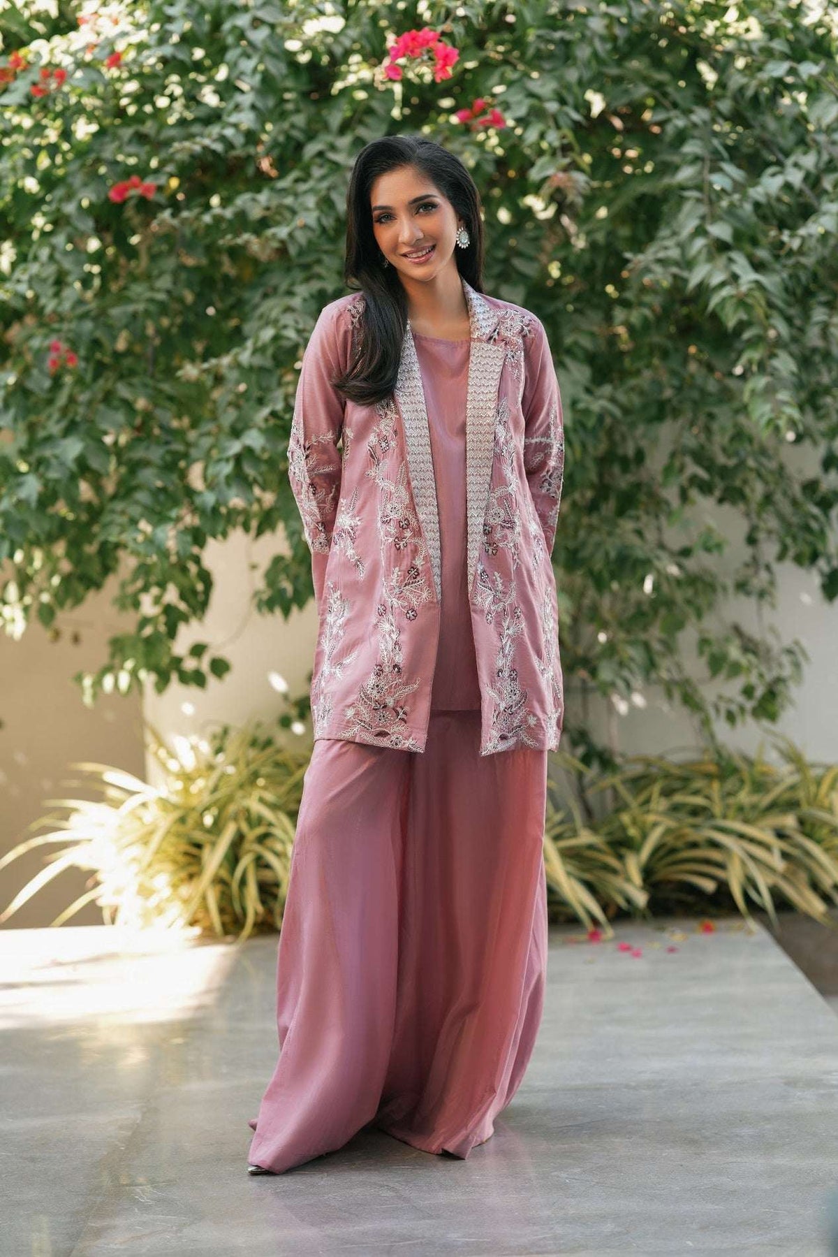 NF-6552 Baby Pink 2pcs Silk Stitched Dress